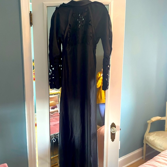 Rare NWT Self-Portrait long black satin and lace panel gown dress with sleeves - Picture 5 of 12
